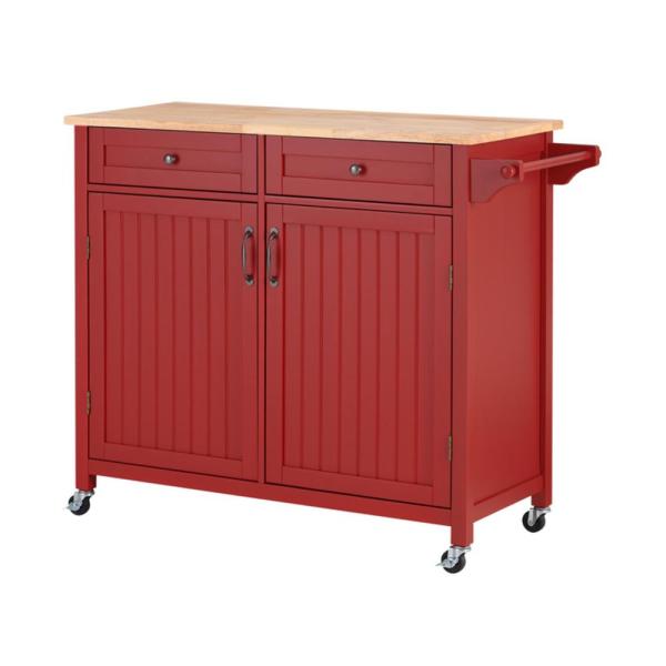StyleWell Bainport Chili Red Kitchen Cart with Butcher Block Top .