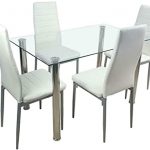 Amazon.com - 5 Piece Dining Table Set White 4 Chair Glass Metal .