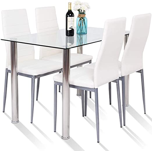 Amazon.com - Tangkula 5 PCS Dining Table Set Modern Tempered Glass .
