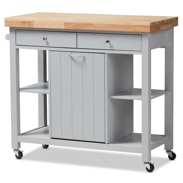 Baxton Studio Hayward Gray Kitchen Cart with Pull Out Garbage Bin .