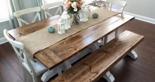 Farmhouse Table & Bench | Kitchen table decor, Farmhouse kitchen .