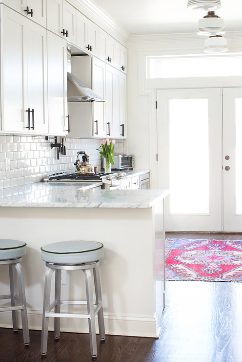 White and Gray Kitchen with Pink Rug and Crate and Barrel Spin .