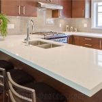 Pure White Quartz Stone Solid Surface L Shaped Kitchen Countertop .