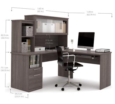 62" x 65" Bark Gray L-shaped Desk & Hutch by Bestar - OfficeDesk.c