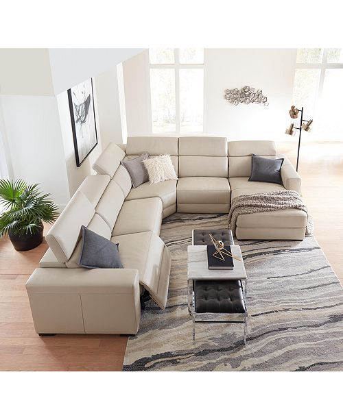Furniture Nevio Leather Power Reclining Sectional Sofa with .