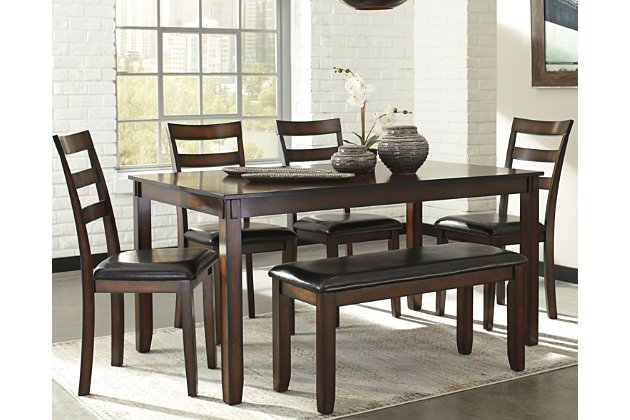 Coviar Dining Room Table and Chairs with Bench (Set of 6) | Ashley .