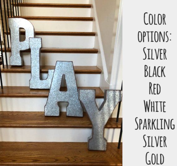 Extra Large Metal Letters/pick color/ word Play/Galvanized Metal .