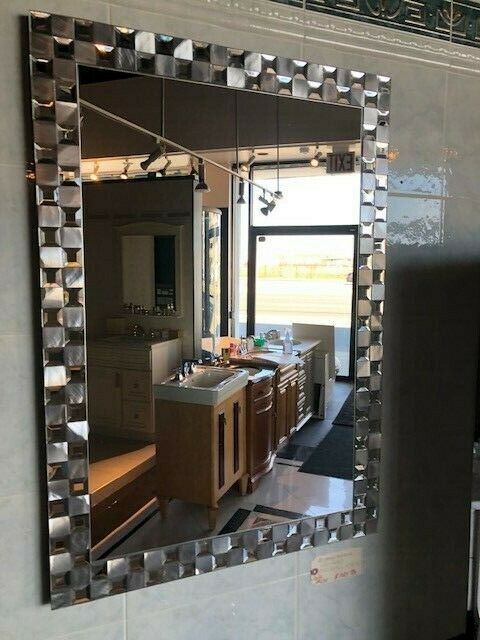 Large Silver Framed Mirror Hanging Wall Mount Modern Rectangle .