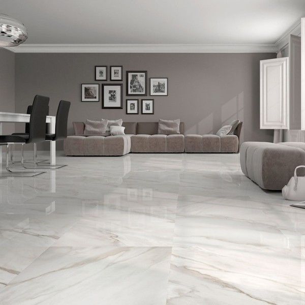 Calacatta White Gloss Floor Tiles - Beige Vein Design | Living .