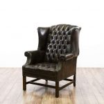 Tufted Leather Wing Back Chair w/ Nailhead Trim | Loveseat Vintage .