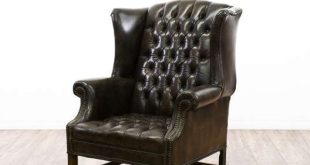 Tufted Leather Wing Back Chair w/ Nailhead Trim | Loveseat Vintage .