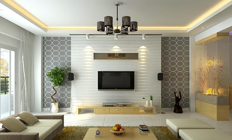 Modern ceiling lighting for living room with flat screen TV .