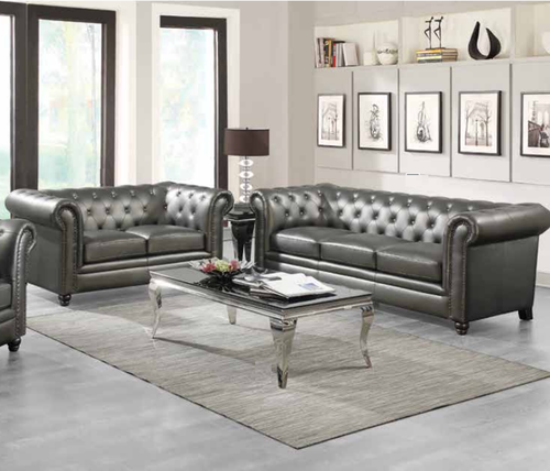 2 PC Gunmetal Roll Top Sofa & Loveseat Set with Feather Down .