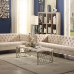Modern Living Room Furniture - Wood Frame Beige Fabric Sofa .