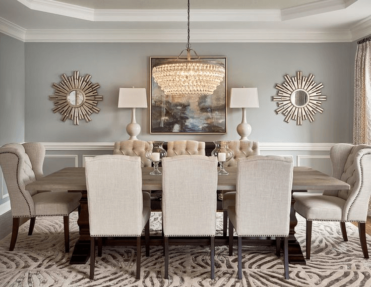 Dining room wall decor ideas with mirror and art picture .