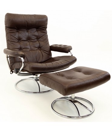 Ekornes Stressless Reclining Swivel Brown Leather Mid Century .