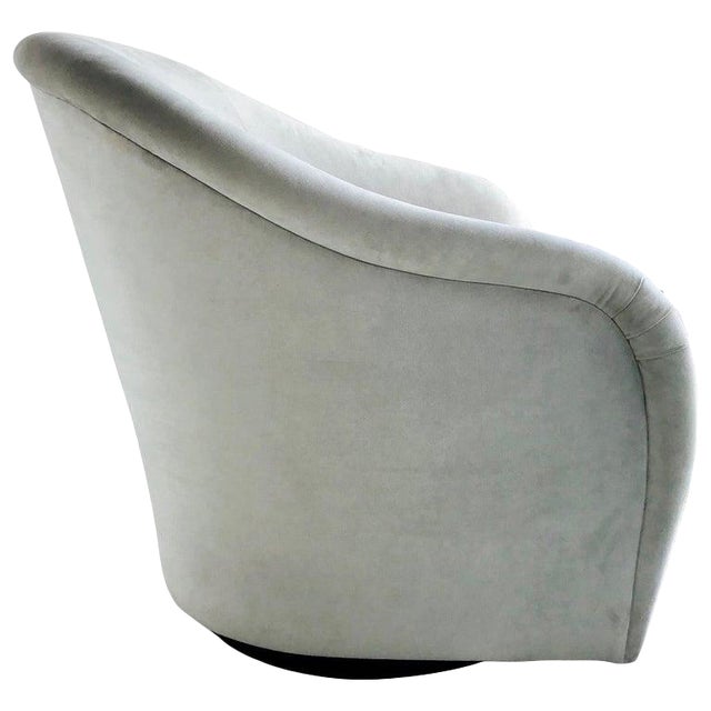 Mid-Century Modern Swivel Lounge Chair in Grey Velvet, 1970s .