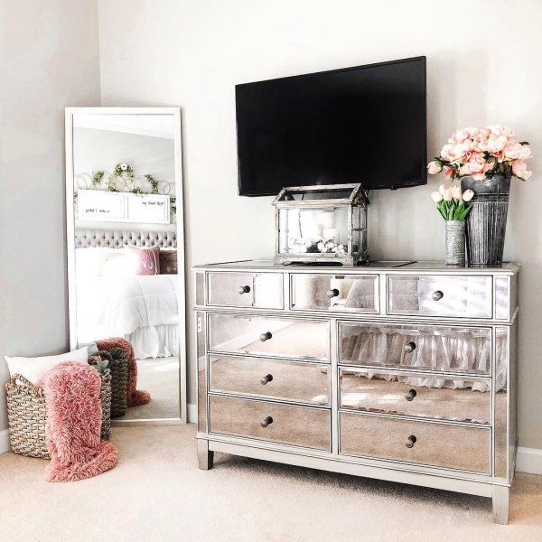 Hayworth Mirrored Silver Chest & Dresser Bedroom Set | Mirrored .