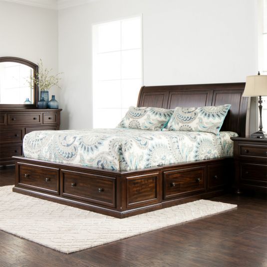 Mango Wood Queen Storage Bed, Dresser, Nightstand, & Mirror in .