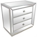 Silver Mirrored Glass Bedroom 3-Drawer Nightstand - Transitional .