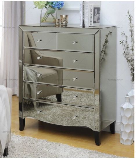 China Fully Smoked Bedroom Furniture Storage Cabinet Mirrored .