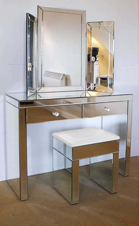 Plain venetian mirrored dressing table set white stool Assembled .