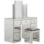 New Glass Dressing Table Mirrored Stool Black Faux Leather Seat .