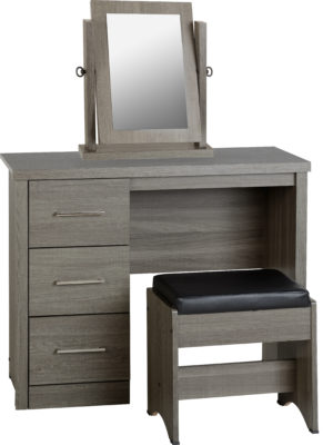 New Glass Dressing Table Mirrored Stool Black Faux Leather Seat .