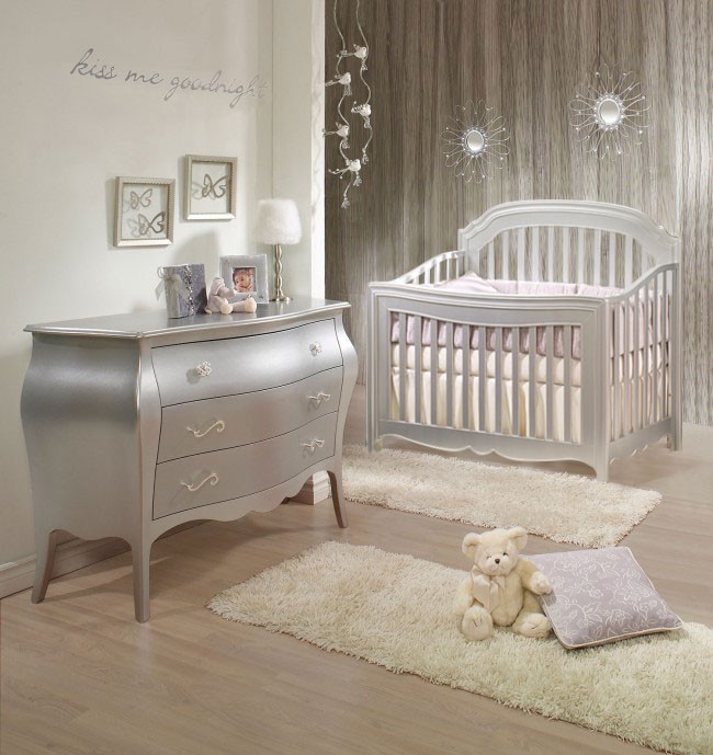 Natart Alexa 2 Piece Nursery Set in Silver - Crib and 3 Drawer Dress