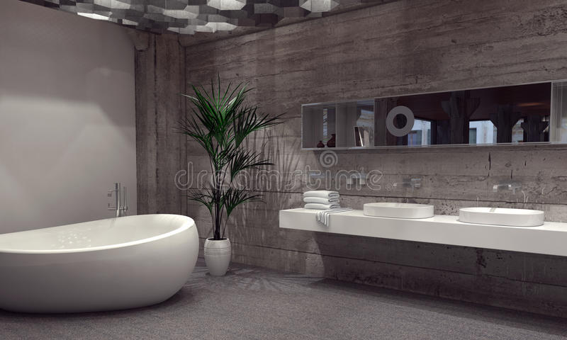 Modern Bathroom Suite In A Grey Bathroom Stock Illustration .