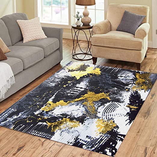 Amazon.com: Pinbeam Area Rug Abstract Hand Black and White Gold .