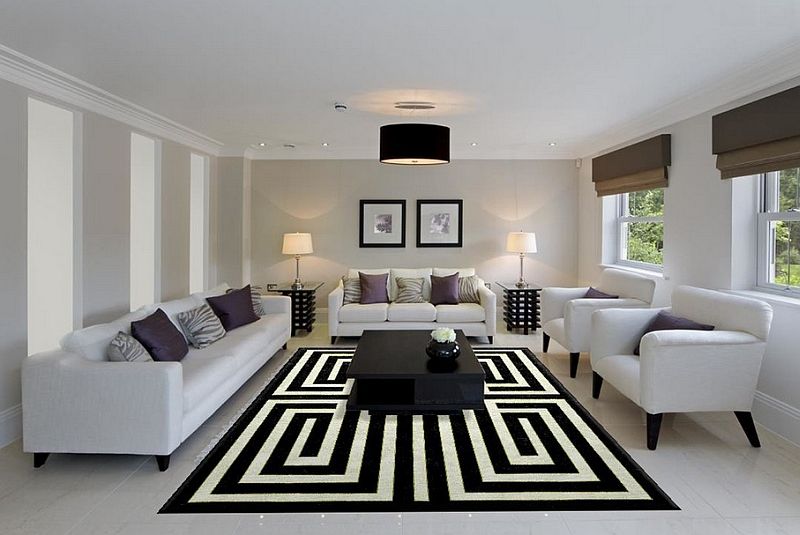 Modern black and white rugs decor ideas | Modern white living room .