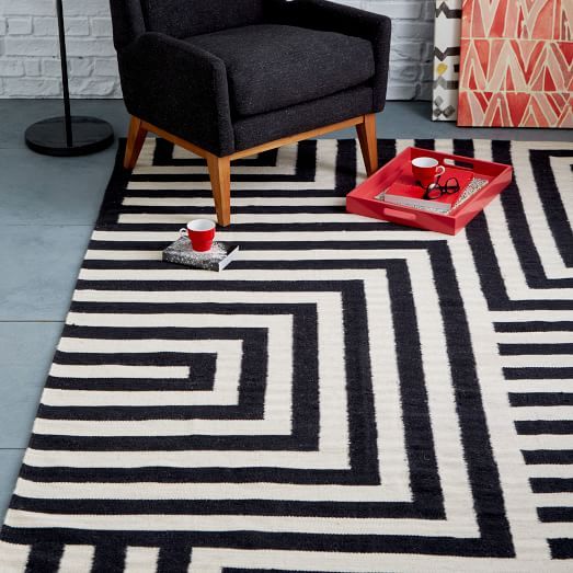 Kate Spade Saturday Small Scale Maze Dhurrie Rug - Iron | West Elm .