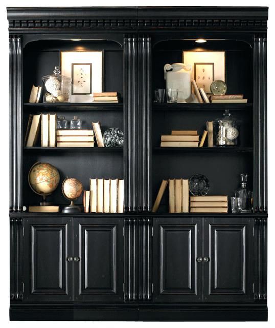 Creative Black Bookcases With Doors Inside Bookcase Decorating .