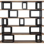 84" L Bookcase Modern Black Metal Boxes Solid Walnut Shelves .