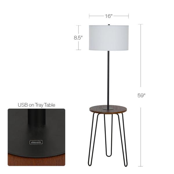 Cresswell 59 in. Black Mid-Century Modern Floor Lamp with table .