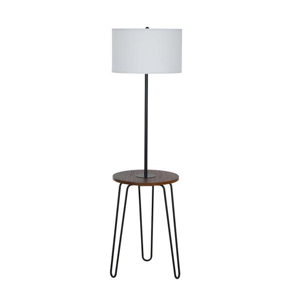 Cresswell 59 in. Black Mid-Century Modern Floor Lamp with Table .
