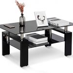 Amazon.com: Merax Black Highlight Glass Top Cocktail Coffee Table .