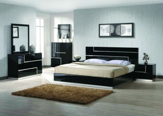 Modern 4Pcs Bedroom Cal. King Size Seville Bed furniture White .