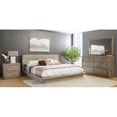 White-Washed Modern Rustic 6 Piece Queen Bedroom Set - Renewal .
