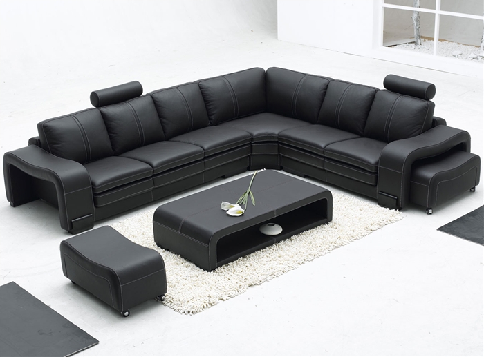 Modern Leather Sectional Sofa Set + Table TOS-LF-3330-BLA