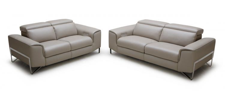 Begonia 1881 Modern Taupe Full Italian Leather Reclining Sofa Set .