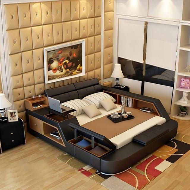 bedroom furniture sets modern leather queen size double bed frame .