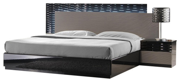JNM Roma Modern Black And Grey Lacquered Bedroom Set - Modern .