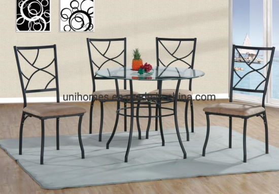 China Unihomes Round Glass Dining Table with Black Metal Frame .