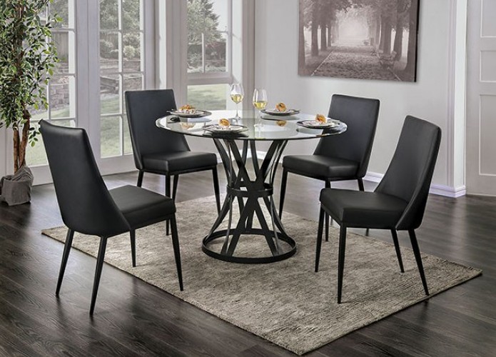 FOA3723T-5PC 5 pc Porrima modern style black metal 48" round glass .