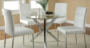 41" Erika Modern Round Glass Table W/ White Chairs | Glass round .