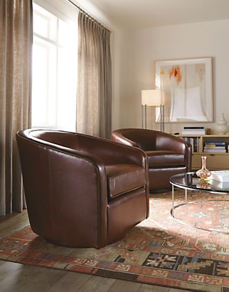 Amos Leather Swivel Chair - Modern Accent & Lounge Chairs - Modern .