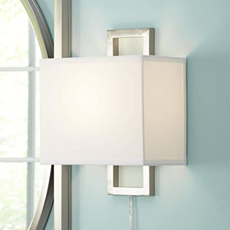 Aundria Modern Wall Lamp Plug-in Rectangular Brushed Nickel White .
