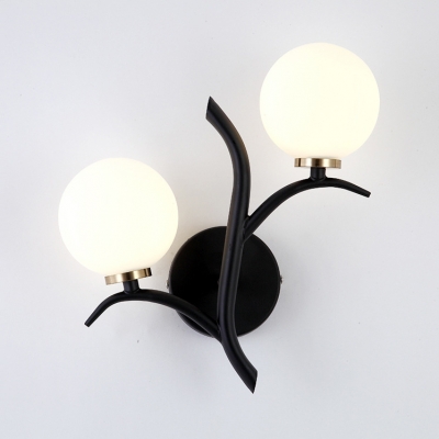 Frosted Glass Metal Wall Sconce 2 Light Globe Shade Modern Wall .